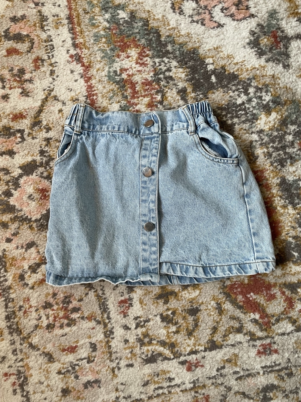 SHEIN Light Blue Elastic Waist Denim Skirt with Button Front